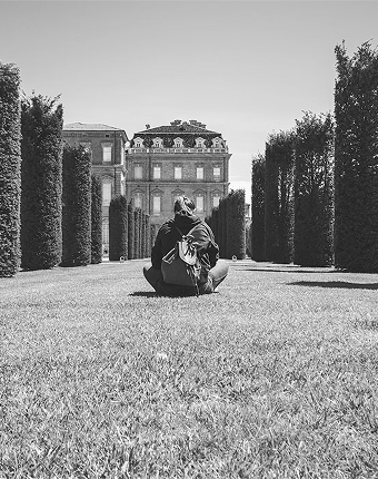 Palace garden with spherical sculpture